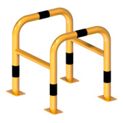 Schake Säulenschutz bestehend aus 2 Steckbaren Rohrbügeln Ø60mm + angeschweißte Stutzen Ø48mm zum ineinanderstecken, Breite: 600mm x: 600mm, Höhe: 650mm, gelb + schwarzen Streifen