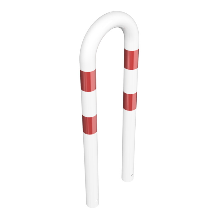 Schake Schutzbügel Ø76 mm, Breite 400 mm, Gesamthöhe 1150mm, zum Einbetonieren, weiß / rot
