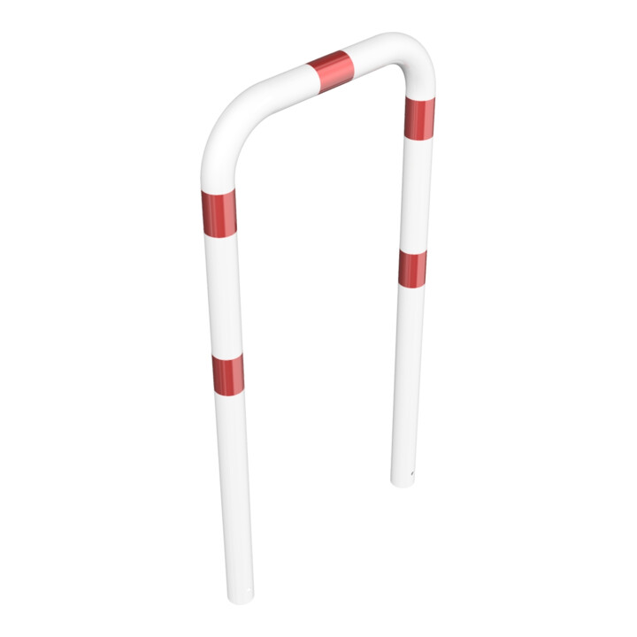 Schake Schutzbügel Ø76 mm, Breite 750 mm, Höhe über Flur 1150mm, zum Einbetonieren, weiß / rot