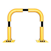 Schake Schutzbügel Ø76 mm, Breite 750 mm, Höhe über Flur 650mm, gelb / schwarz, elastisch neigbar + Bodenplatte 220x220mm-2