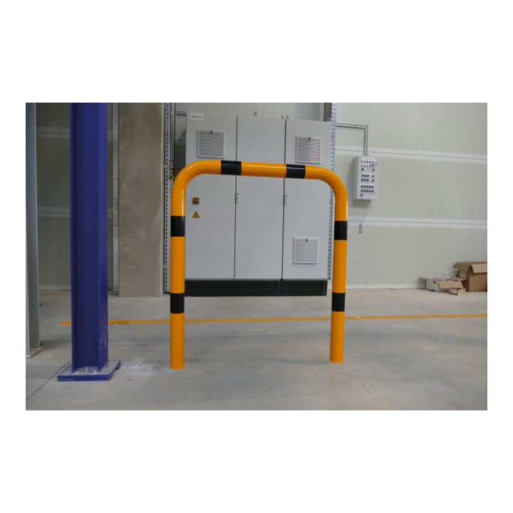 Schake Schutzbügel Ø76 mm, Breite 400 mm, Höhe über Flur 1150mm, gelb / schwarz, zum Aufdübeln