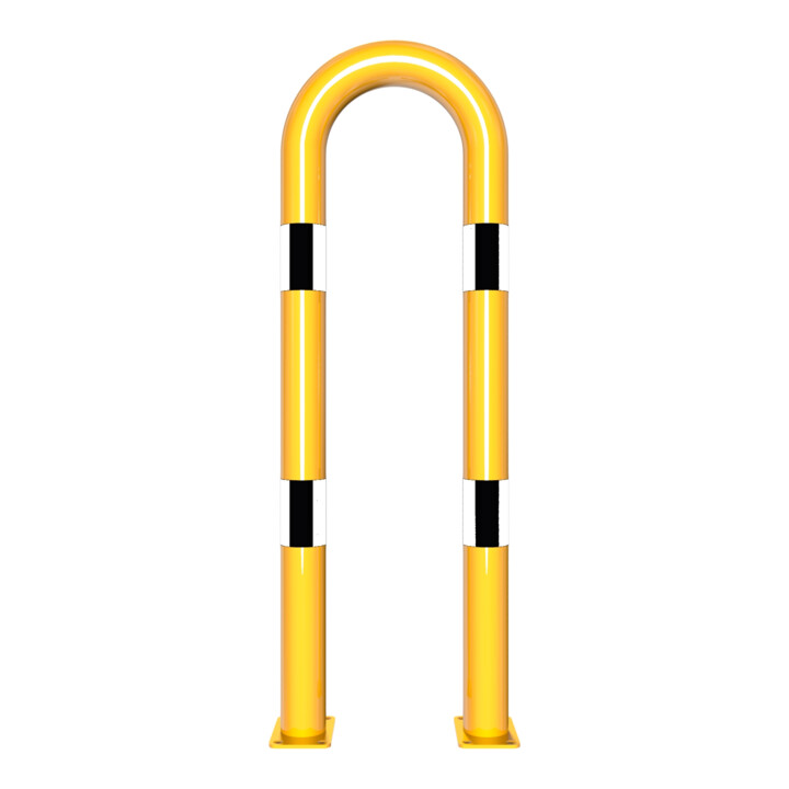 Schake Schutzbügel Ø76 mm, Breite 400 mm, Höhe über Flur 1150mm, gelb / schwarz, zum Aufdübeln