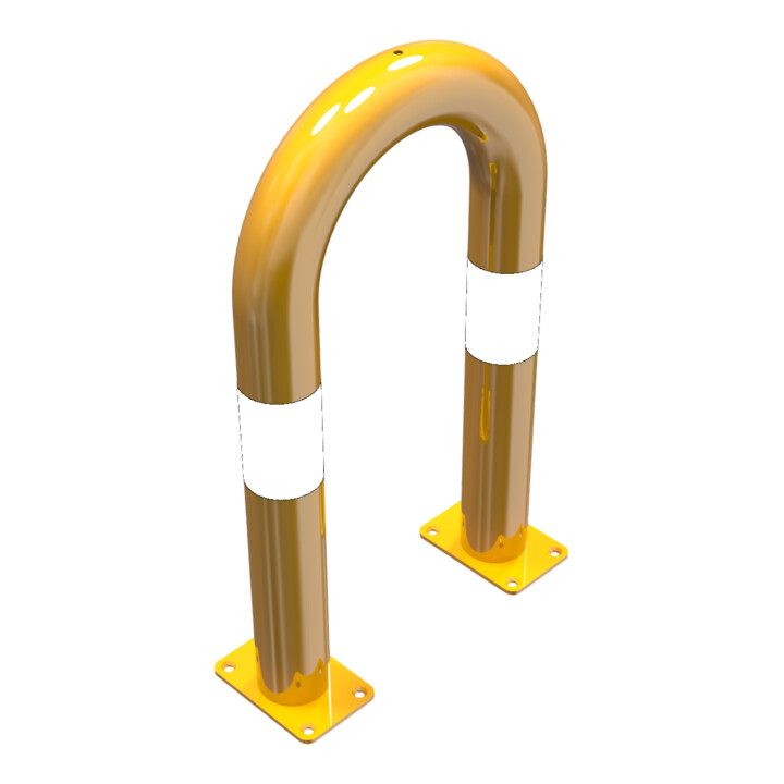 Schake Schutzbügel Ø76 mm, Breite 400 mm, Höhe über Flur 650mm, gelb / schwarz, zum Aufdübeln