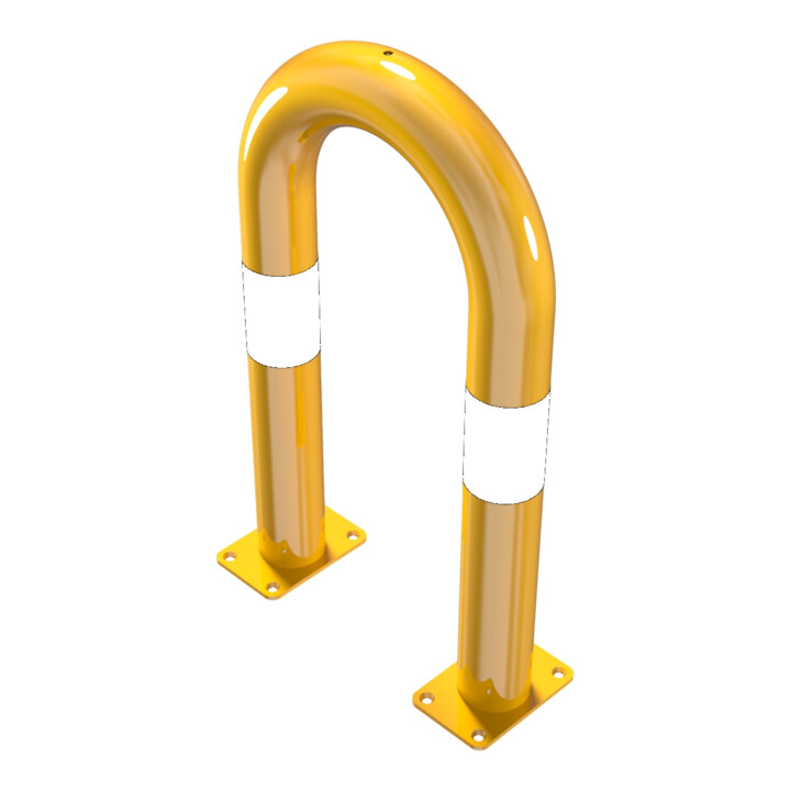 Schake Schutzbügel Ø76 mm, Breite 400 mm, Höhe über Flur 650mm, gelb / schwarz, zum Aufdübeln