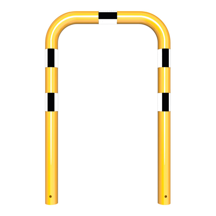 Schake Schutzbügel Ø76 mm, Breite 750 mm, Höhe über Flur 650mm, zum Einbetonieren, gelb / schwarz