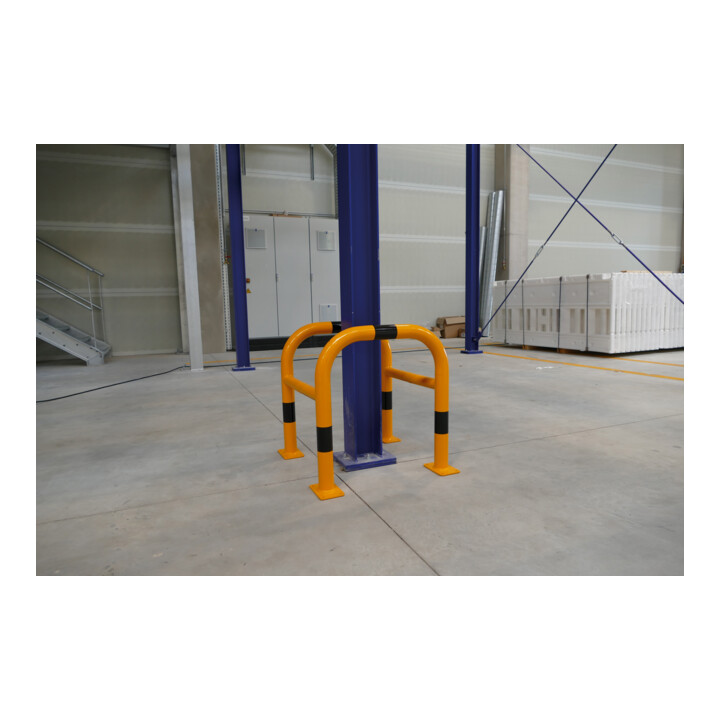Schake Schutzbügel + Unterfahrschutz Ø76 mm, Breite 1000 mm, Höhe über Flur 650mm, gelb / schwarz, zum Aufdübeln