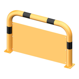Schake Schutzbügel + Unterfahrschutz Ø76 mm, Breite 750 mm, Höhe über Flur 650mm, gelb / schwarz, zum Aufdübeln