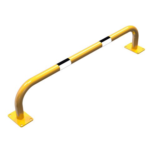 Schake Sicherheitsgriffe Stahlrohr Ø48x2,5mm für Öffnungen im Wand, Treppenbereich Bügel in U, Form + Halteplatten 100 x 150 mm, + schwarzen Warnstreifen Höhe: 1200 mm Tiefe: 250 mm