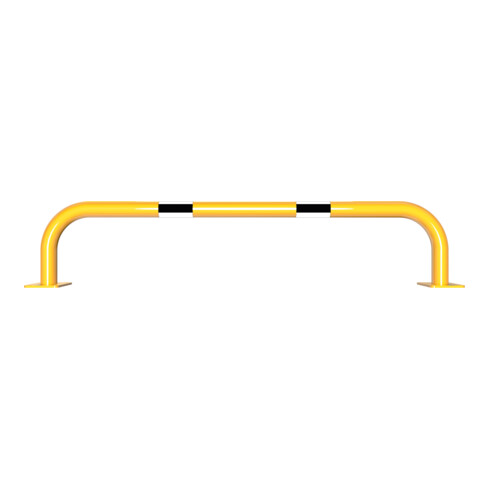 Schake Sicherheitsgriffe Stahlrohr Ø48x2,5mm für Öffnungen im Wand, Treppenbereich Bügel in U, Form + Halteplatten 100 x 150 mm, + schwarzen Warnstreifen Höhe: 1200 mm Tiefe: 250 mm