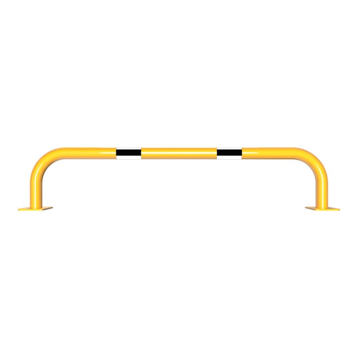 Schake Sicherheitsgriffe Stahlrohr Ø48x2,5mm für Öffnungen im Wand, Treppenbereich Bügel in U, Form + Halteplatten 100 x 150 mm, + schwarzen Warnstreifen Höhe: 1200 mm Tiefe: 250 mm