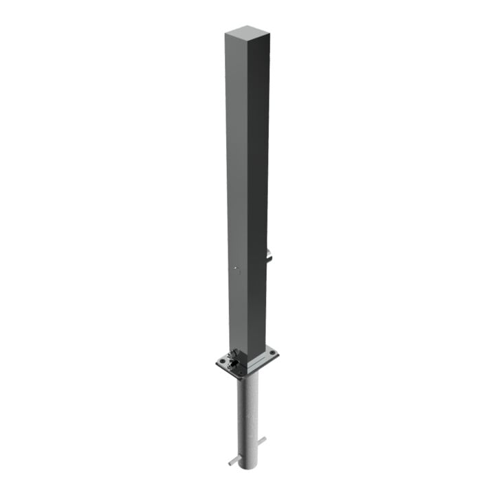 Schake Sperrpfosten aus Edelstahl Typ 4070FUH, umlegbar-, 70x70mm + Dreikantverschluß zum Einbetonieren