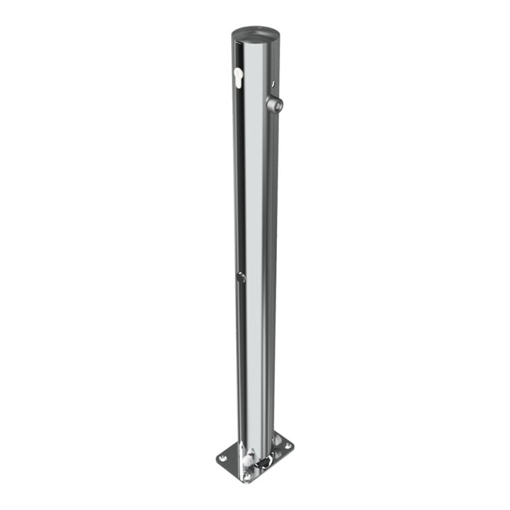 Schake Sperrpfosten aus Edelstahl Typ 4072UZ, umlegbar-, Ø 76mm + Profilzylinder zum Aufdübeln, geschliffen