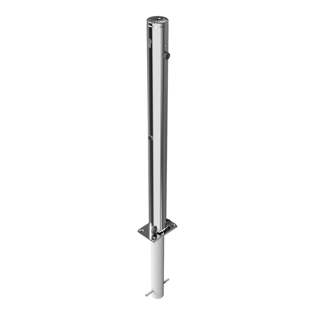 Schake Sperrpfosten aus Edelstahl Typ 4272UZH, umlegbar-, Ø 76mm + Profilzylinder zum Einbetonieren, geschliffen