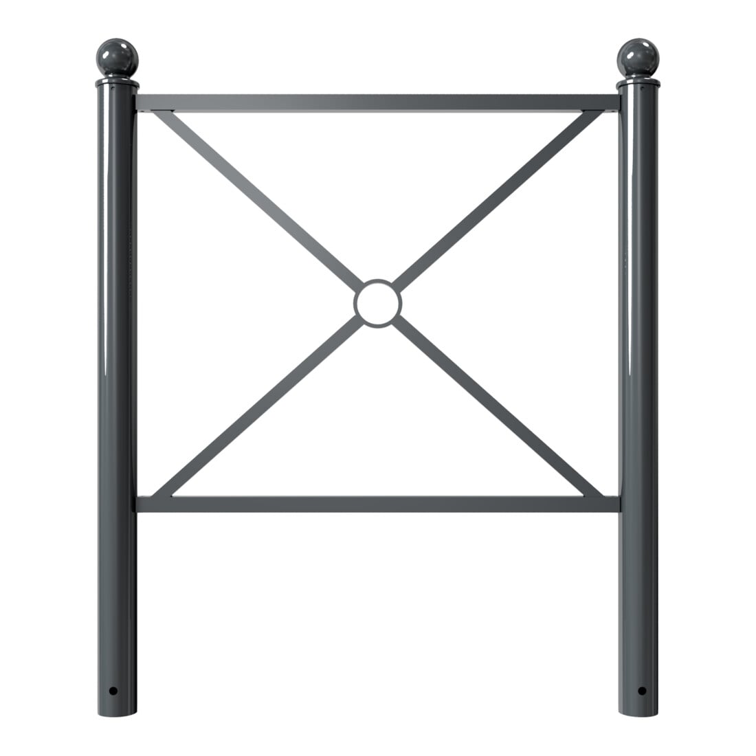 Schake Stadtbarriere "Croix de St. André" Stahl, Länge 1000mm Gesamthöhe 1300mm Pfosten Ø 76mm + Kugelkopf, Querstreben 30 x 30mm, Diagonalstreben 25 x 25mm, beschichtet, in RAL