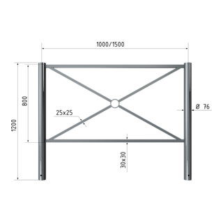 Schake Stadtbarriere "Croix de St. André" Stahl, Länge 1500mm Gesamthöhe 1300mm Pfosten Ø 76mm + Kugelkopf, Querstreben 30 x 30mm, Diagonalstreben 25 x 25mm, beschichtet