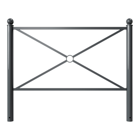 Schake Stadtbarriere "Croix de St. André" Stahl, Länge 1500mm Gesamthöhe 1300mm Pfosten Ø 76mm + Kugelkopf, Querstreben 30 x 30mm, Diagonalstreben 25 x 25mm, beschichtet