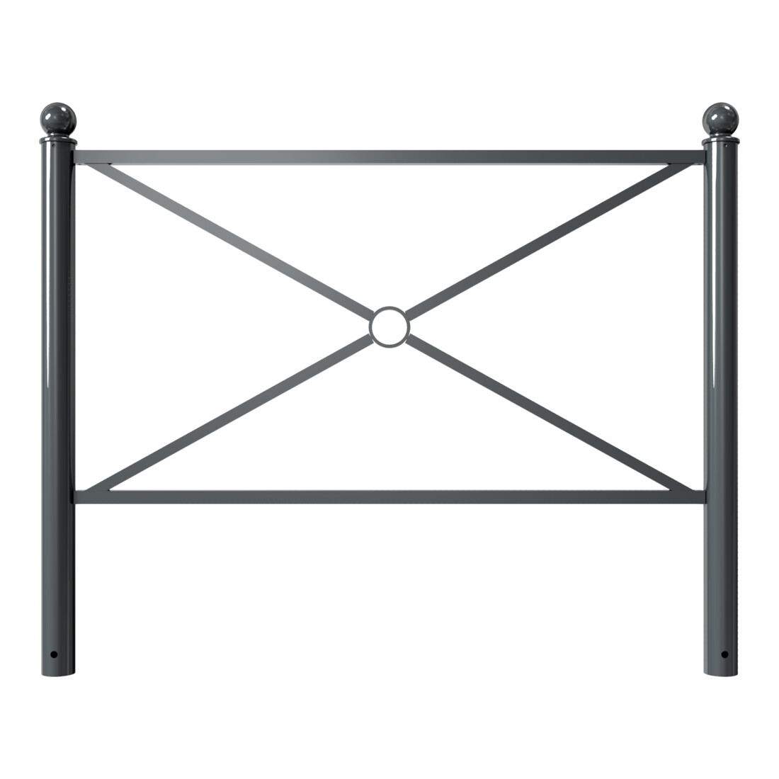 Schake Stadtbarriere "Croix de St. André" Stahl, Länge 1500mm Gesamthöhe 1300mm Pfosten Ø 76mm + Kugelkopf, Querstreben 30 x 30mm, Diagonalstreben 25 x 25mm, beschichtet