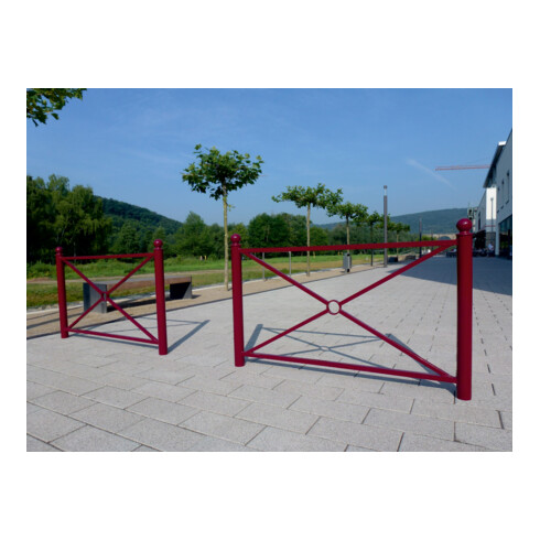 Schake Stadtbarriere "Croix de St. André" Stahl, Länge 1500mm Gesamthöhe 1300mm Pfosten Ø 76mm + Kugelkopf, Querstreben 30 x 30mm, Diagonalstreben 25 x 25mm, beschichtet