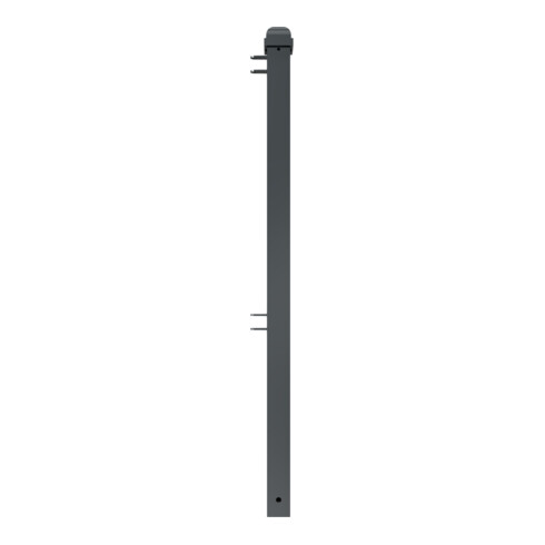 Schake Stadtzaun, Endpfosten + Zierkopf, Vierkantrohr 70x70mm + Stahlkappe, beschichtet, Höhe 1000mm über Flur, zum einbetonieren, 2 Verbindungslaschen