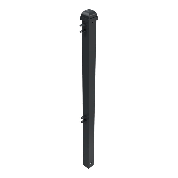Schake Stadtzaun, Endpfosten + Zierkopf, Vierkantrohr 70x70mm + Stahlkappe, beschichtet, Höhe 1000mm über Flur, zum einbetonieren, 2 Verbindungslaschen