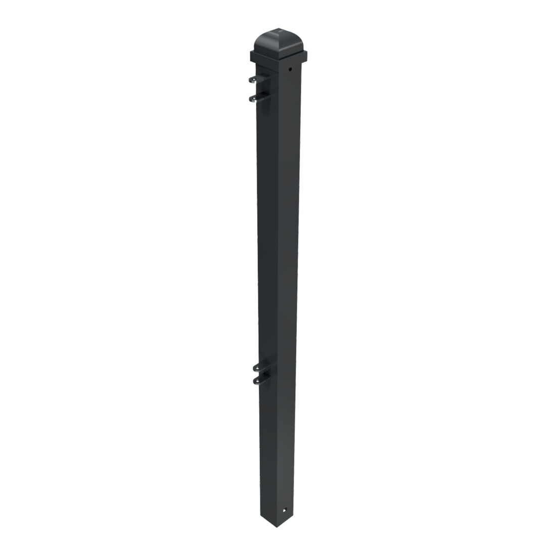 Schake Stadtzaun, Endpfosten + Zierkopf, Vierkantrohr 70x70mm + Stahlkappe, beschichtet, Höhe 1000mm über Flur, zum einbetonieren, 2 Verbindungslaschen