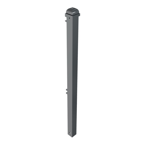 Schake Stadtzaun, Endpfosten + Zierkopf, Vierkantrohr 70x70mm + Stahlkappe, beschichtet, Höhe 1000mm über Flur, zum einbetonieren, 2 Verbindungslaschen