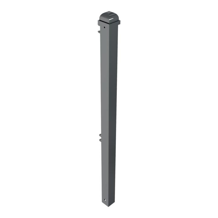 Schake Stadtzaun, Endpfosten + Zierkopf, Vierkantrohr 70x70mm + Stahlkappe, beschichtet, Höhe 1000mm über Flur, zum einbetonieren, 2 Verbindungslaschen