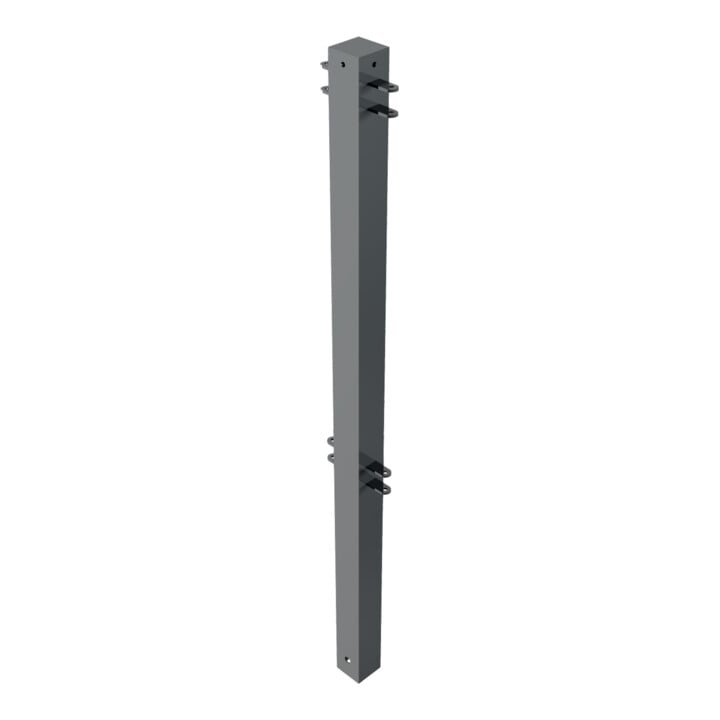 Schake Stadtzaun, Mittelpfosten + Flachkopf, Vierkantrohr 70x70mm + Stahlkappe, beschichtet, Höhe 1000mm über Flur, zum einbetonieren, 4 Verbindungslaschen