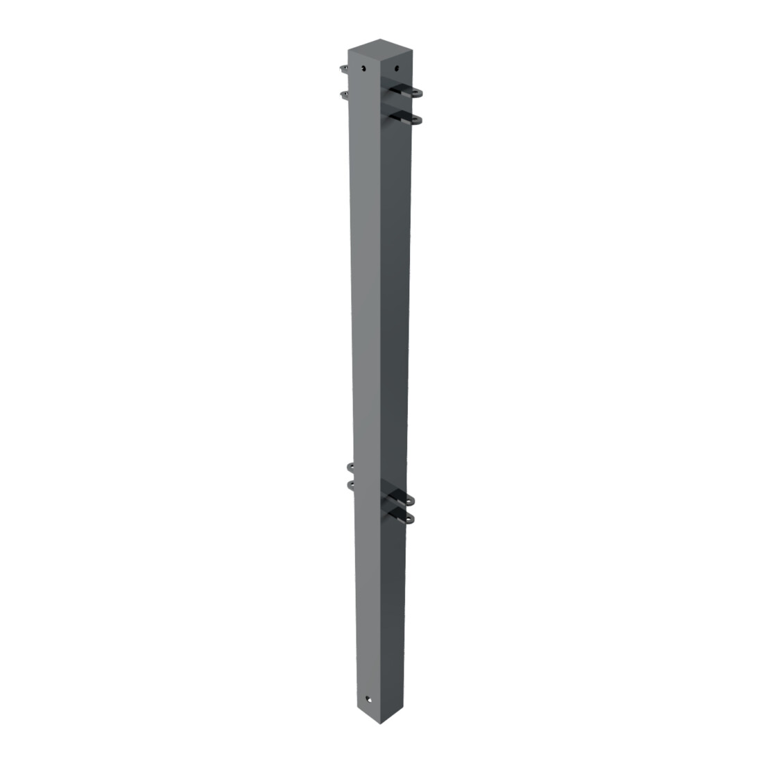 Schake Stadtzaun, Mittelpfosten + Flachkopf, Vierkantrohr 70x70mm + Stahlkappe, beschichtet, Höhe 1000mm über Flur, zum einbetonieren, 4 Verbindungslaschen