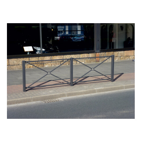 Schake Stadtzaun, Mittelpfosten + Flachkopf, Vierkantrohr 70x70mm + Stahlkappe, beschichtet, Höhe 1000mm über Flur, zum einbetonieren, 4 Verbindungslaschen