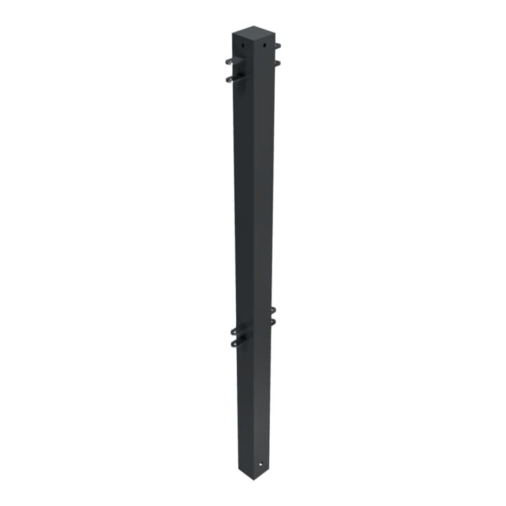 Schake Stadtzaun, Mittelpfosten + Flachkopf, Vierkantrohr 70x70mm + Stahlkappe, beschichtet, Höhe 1000mm über Flur, zum einbetonieren, 4 Verbindungslaschen