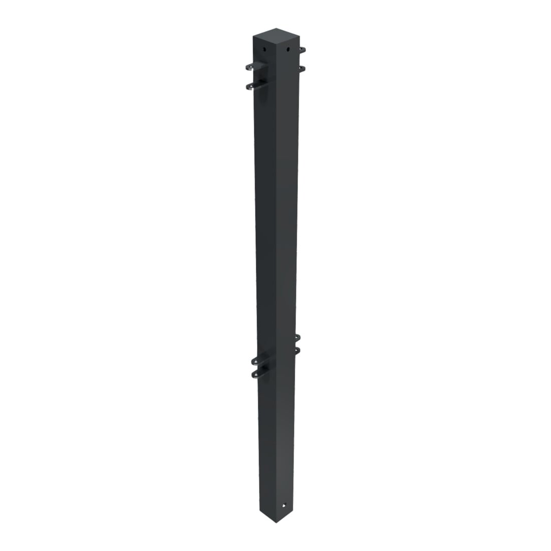 Schake Stadtzaun, Mittelpfosten + Flachkopf, Vierkantrohr 70x70mm + Stahlkappe, beschichtet, Höhe 1000mm über Flur, zum einbetonieren, 4 Verbindungslaschen