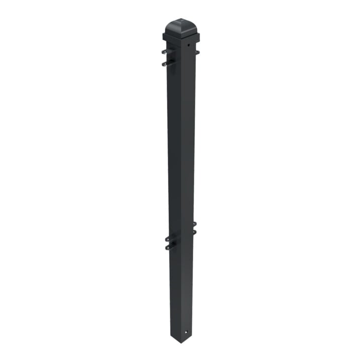 Schake Stadtzaun, Mittelpfosten + Zierkopf, Vierkantrohr 70x70mm + Stahlkappe, beschichtet, Höhe 1000mm über Flur, zum einbetonieren, 4 Verbindungslaschen