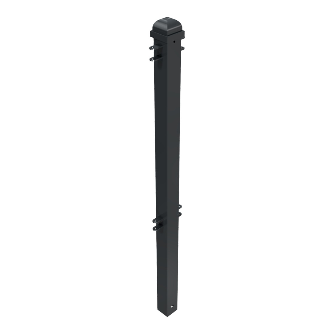 Schake Stadtzaun, Mittelpfosten + Zierkopf, Vierkantrohr 70x70mm + Stahlkappe, beschichtet, Höhe 1000mm über Flur, zum einbetonieren, 4 Verbindungslaschen