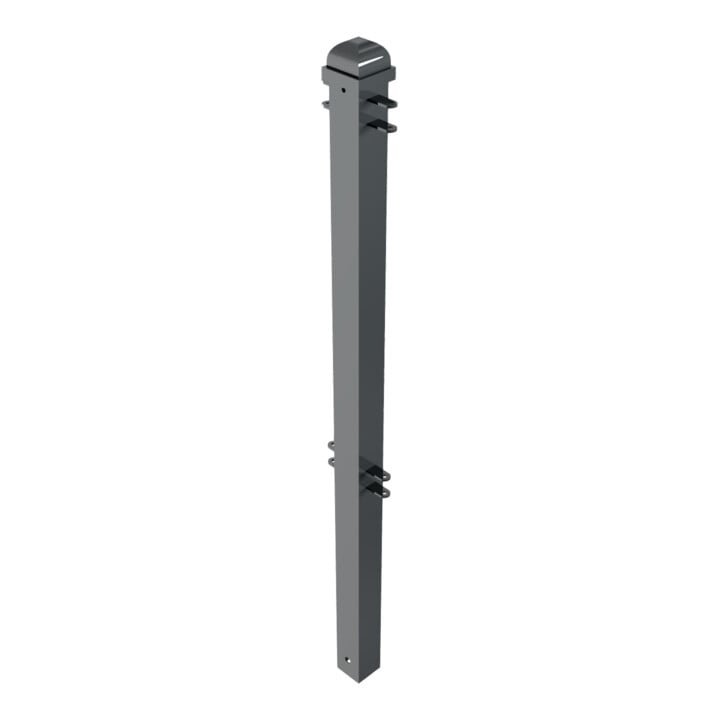 Schake Stadtzaun, Mittelpfosten + Zierkopf, Vierkantrohr 70x70mm + Stahlkappe, beschichtet, Höhe 1000mm über Flur, zum einbetonieren, 4 Verbindungslaschen