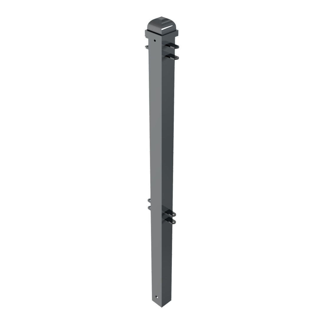 Schake Stadtzaun, Mittelpfosten + Zierkopf, Vierkantrohr 70x70mm + Stahlkappe, beschichtet, Höhe 1000mm über Flur, zum einbetonieren, 4 Verbindungslaschen