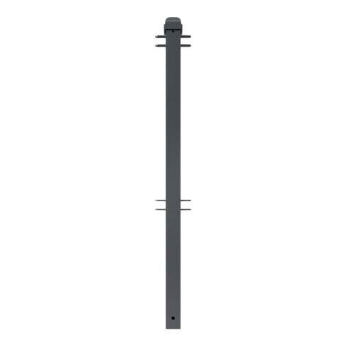 Schake Stadtzaun, Mittelpfosten + Zierkopf, Vierkantrohr 70x70mm + Stahlkappe, beschichtet, Höhe 1000mm über Flur, zum einbetonieren, 4 Verbindungslaschen