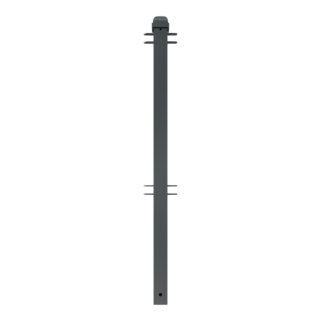 Schake Stadtzaun, Mittelpfosten + Zierkopf, Vierkantrohr 70x70mm + Stahlkappe, beschichtet, Höhe 1000mm über Flur, zum einbetonieren, 4 Verbindungslaschen