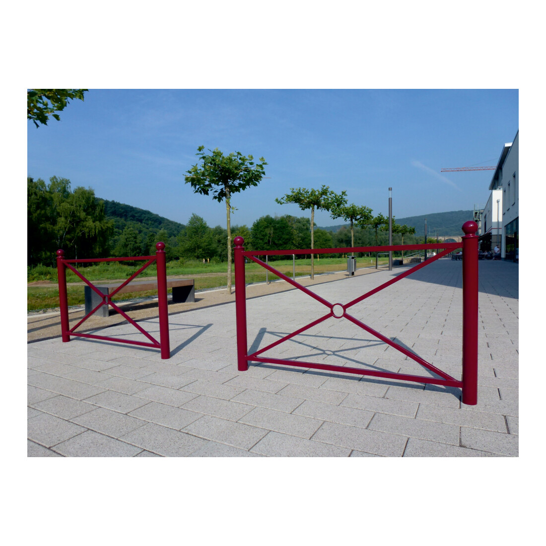 Schake Stadtzaun, Zaunelement + Flachkopf, Ø76mm, beschichtet, Gesamthöhe 1200mm, Breite: 1500mm, zum Einbetonieren