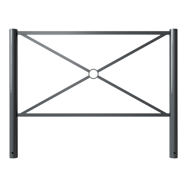 Schake Stadtzaun, Zaunelement + Flachkopf, Ø76mm, beschichtet, Gesamthöhe 1200mm, Breite: 1500mm, zum Einbetonieren