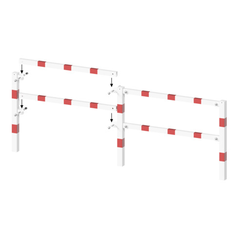 Schake Standpfosten Stahlrohr 70 x 70 mm Eckpfosten für Ober- und Knieholm, weiß / rot +Sechskantschrauben, Mutter M16x60 + Schutzkappen.