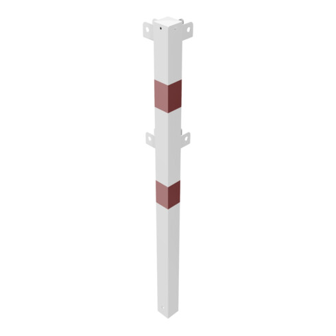 Schake Standpfosten Stahlrohr 70 x 70 mm Eckpfosten für Ober- und Knieholm, weiß / rot +Sechskantschrauben, Mutter M16x60 + Schutzkappen.