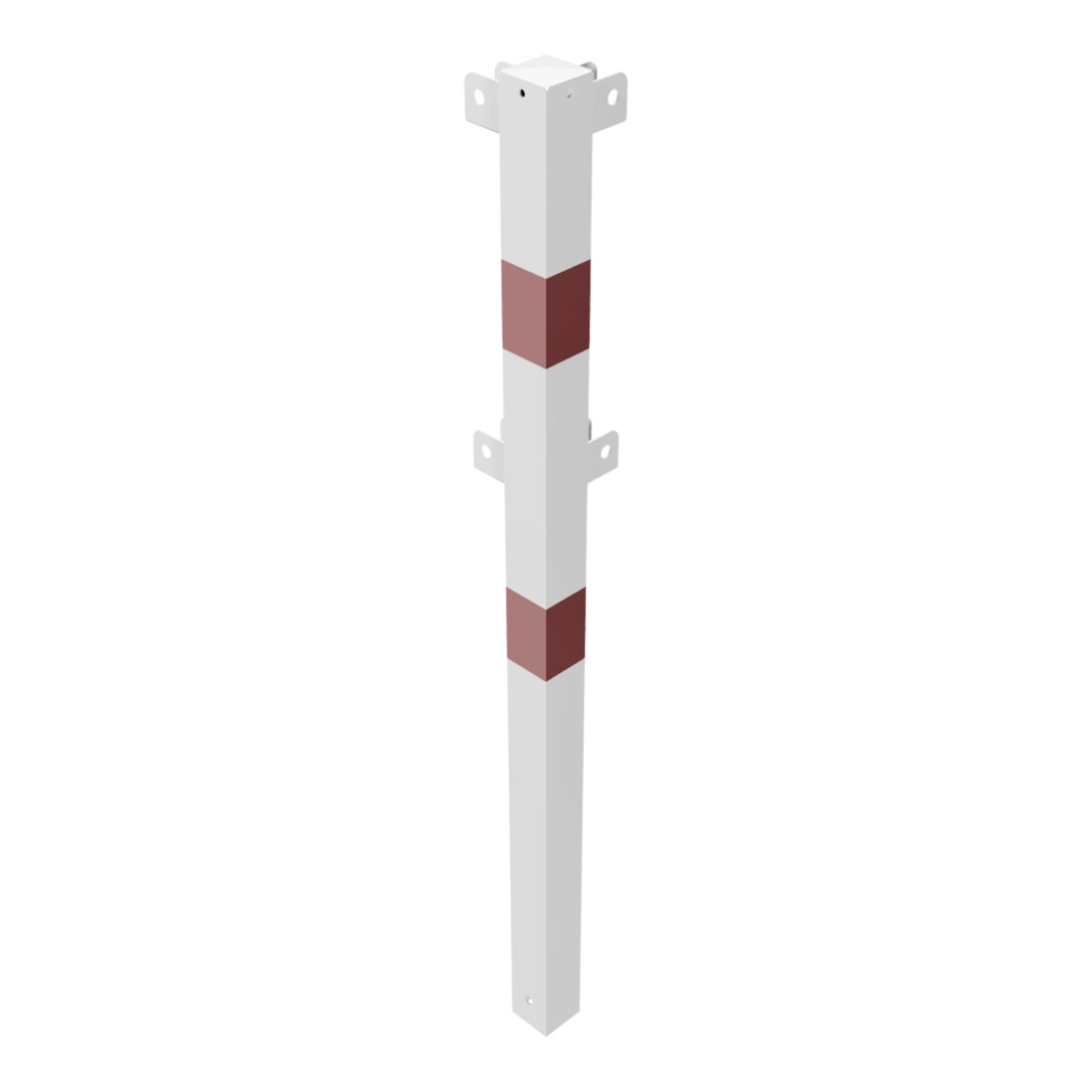 Schake Standpfosten Stahlrohr 70 x 70 mm Eckpfosten für Ober- und Knieholm, weiß / rot +Sechskantschrauben, Mutter M16x60 + Schutzkappen.