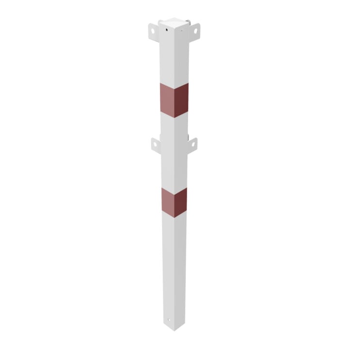 Schake Standpfosten Stahlrohr 70 x 70 mm Eckpfosten für Ober- und Knieholm, weiß / rot +Sechskantschrauben, Mutter M16x60 + Schutzkappen.
