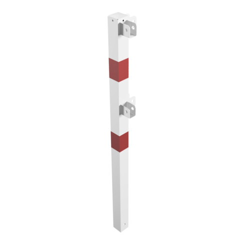 Schake Standpfosten Stahlrohr 70 x 70 mm Eckpfosten für Ober- und Knieholm, weiß / rot +Sechskantschrauben, Mutter M16x60 + Schutzkappen.
