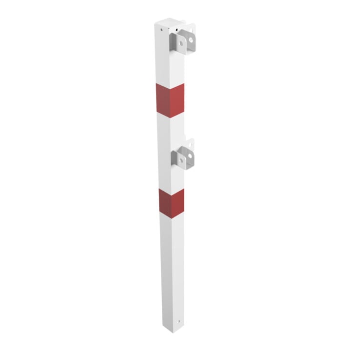 Schake Standpfosten Stahlrohr 70 x 70 mm Eckpfosten für Ober- und Knieholm, weiß / rot +Sechskantschrauben, Mutter M16x60 + Schutzkappen.