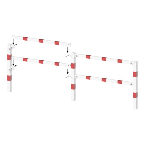 Schake Standpfosten Stahlrohr 70 x 70 mm Endpfosten für Ober- und Knieholm, weiß / rot +Sechskantschrauben, Mutter M16x60 + Schutzkappen.