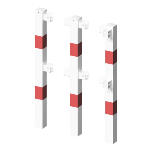 Schake Standpfosten Stahlrohr 70 x 70 mm Endpfosten für Ober- und Knieholm, weiß / rot +Sechskantschrauben, Mutter M16x60 + Schutzkappen.
