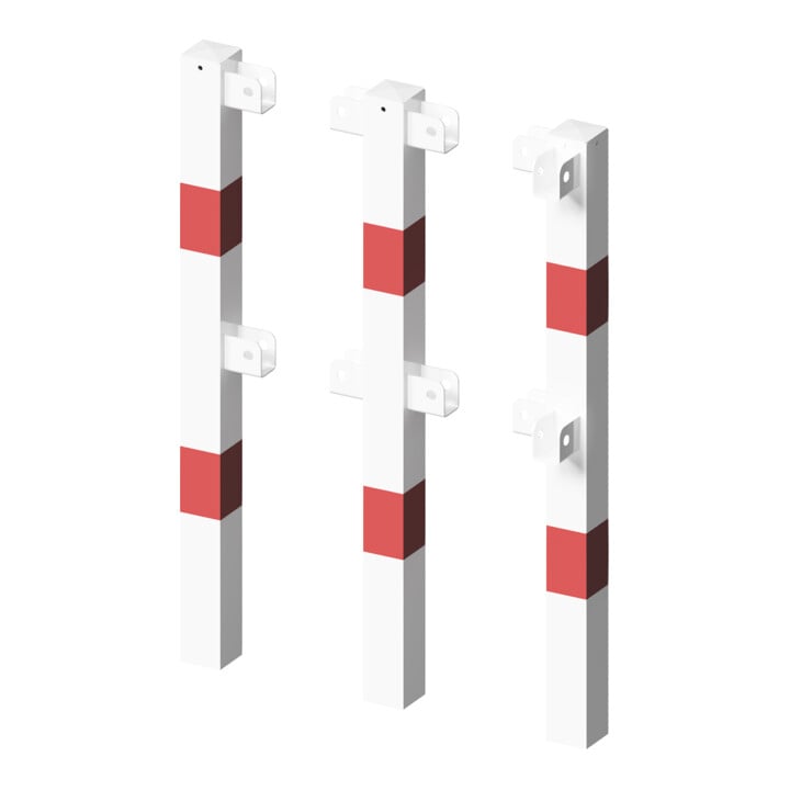 Schake Standpfosten Stahlrohr 70 x 70 mm Endpfosten für Ober- und Knieholm, weiß / rot +Sechskantschrauben, Mutter M16x60 + Schutzkappen.