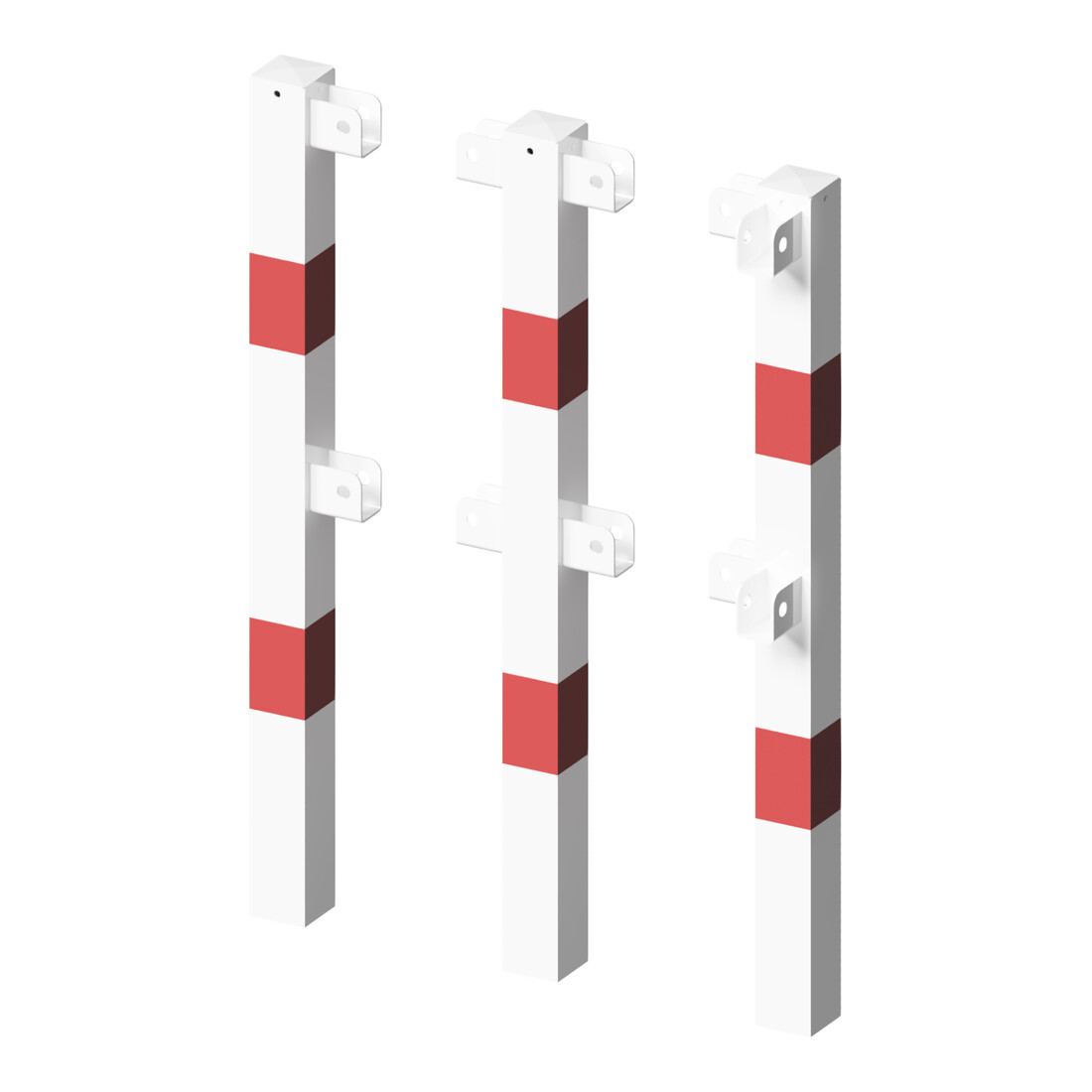 Schake Standpfosten Stahlrohr 70 x 70 mm Endpfosten für Ober- und Knieholm, weiß / rot +Sechskantschrauben, Mutter M16x60 + Schutzkappen.